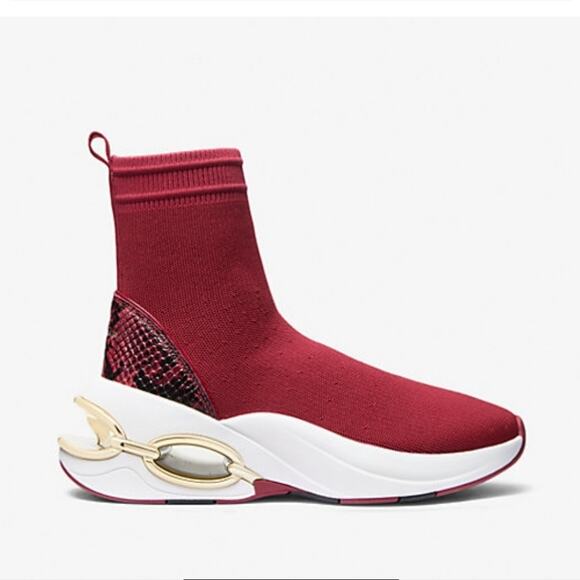 Michael Kors Toni Stretch Knit and Snake Embossed Leather Sock Sneaker 9M - Picture 2 of 6